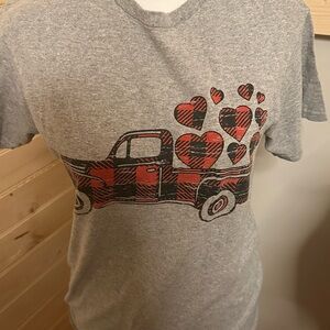 Gray T-Shirt with Red Heart and Truck Design